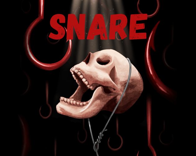 The cover of the game Snare: a screaming skull surrounded by hooks.